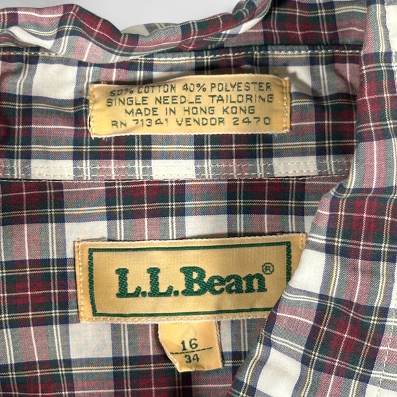 Vintage LL Bean Shirt Adult LARGE White Red Plaid Single Needle Tailoring 80s - Picture 4 of 8